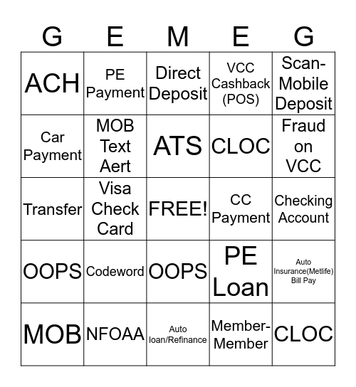 GEM (Ask that Question?) Bingo Card