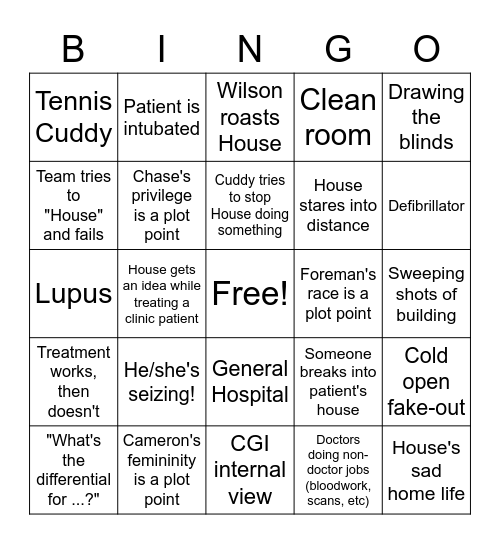 M&B TV Bingo Card