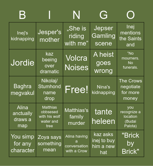 Shadow and Bone #2 Bingo Card