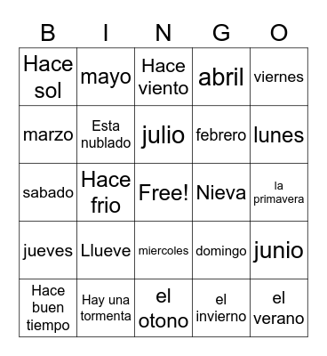 El tiempo Bingo Card