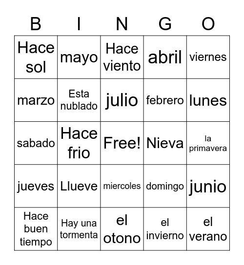 El tiempo Bingo Card