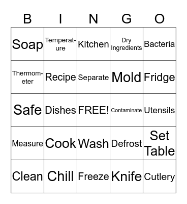 Kitchen Safety Bingo Card