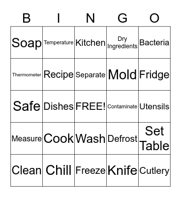 Kitchen Safety Bingo Card