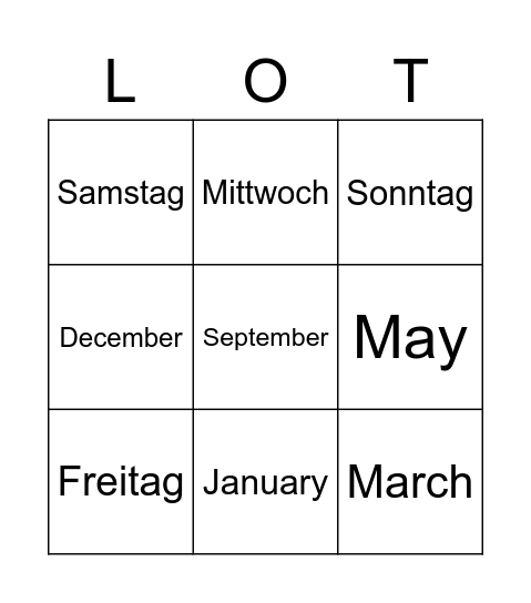 Months of the year Bingo Card