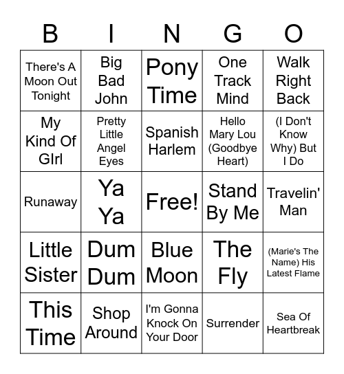 60's Part 1 Bingo Card
