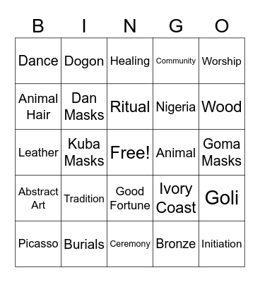 African Mask Bingo 2 Bingo Card