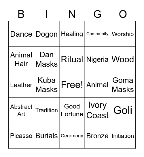 African Mask Bingo 2 Bingo Card