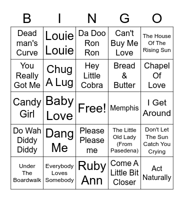 60's Part 2 Bingo Card