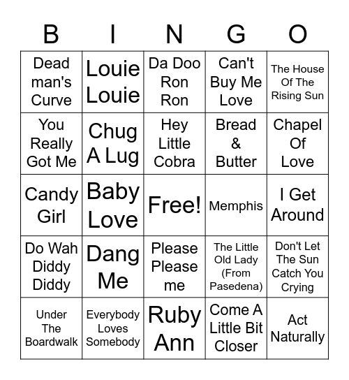 60's Part 2 Bingo Card