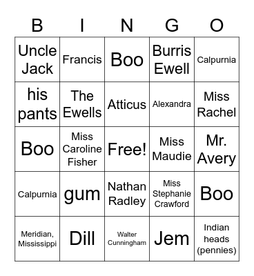TKAM Ch. 1-9 (1*) Bingo Card