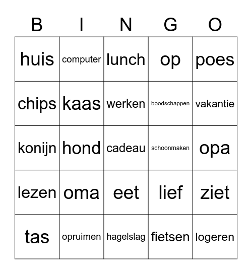tafel dekken Bingo Card