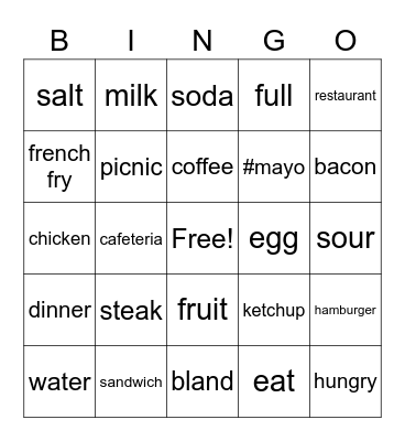 Food Bingo Card