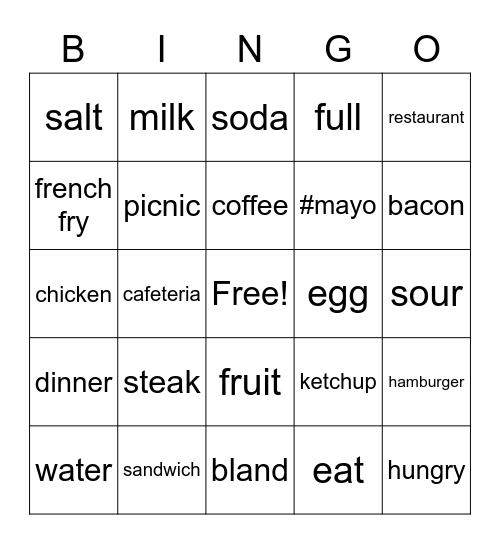 Food Bingo Card