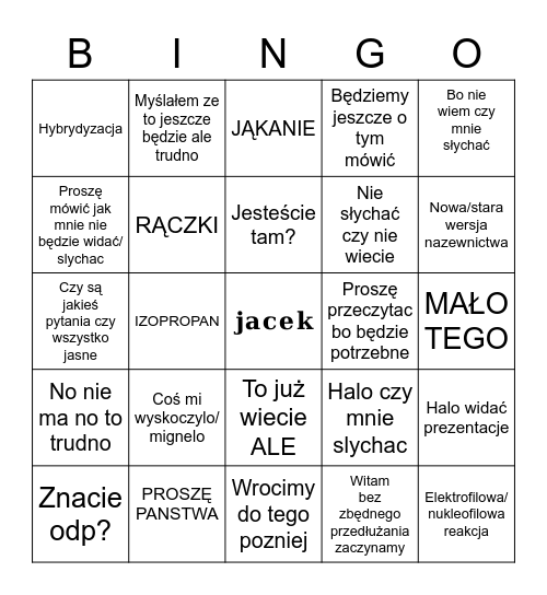 Jacex Bingo Card