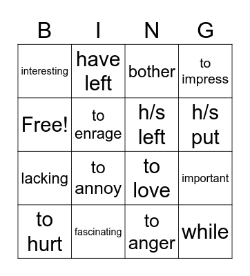 Verbs like gustar Bingo Card