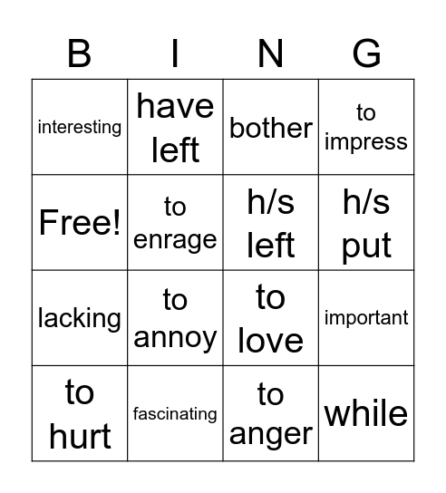 Verbs like gustar Bingo Card