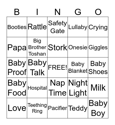 Mili's Baby Shower Bingo Card