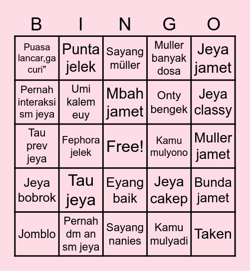 JEYA BINGO Card