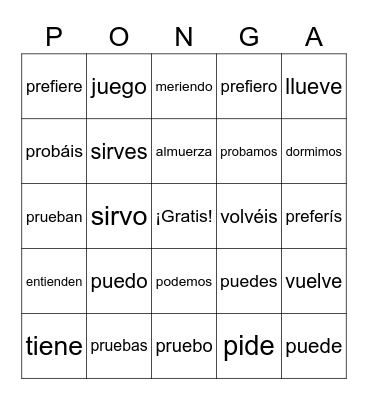 Stem-Changing Verbs 2 Bingo Card