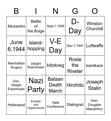 WW2 Bingo Card