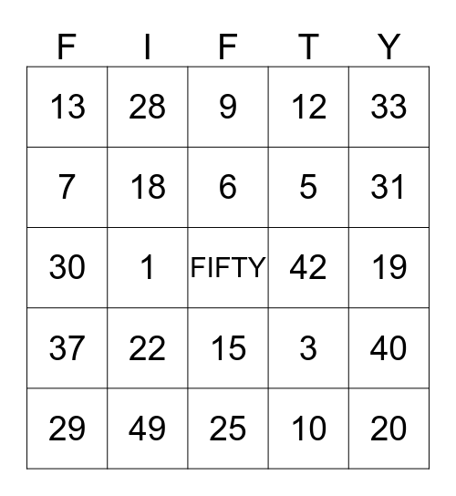 celebratinng 50 years Bingo Card