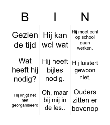 Leerlingbespreking november '20 Bingo Card