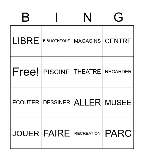 LES ACTIVITES Bingo Card
