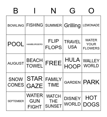 SUMMERTIME Bingo Card