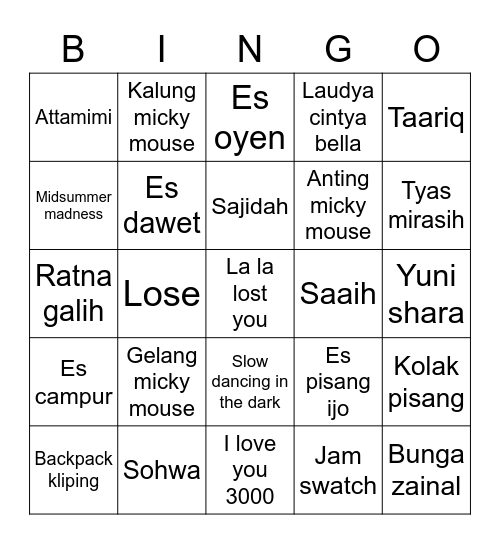 Arexa Bingo Card