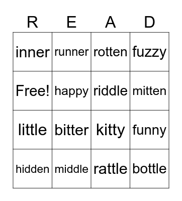 Double Consonant Bingo Card