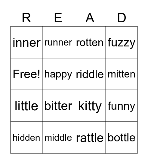 Double Consonant Bingo Card