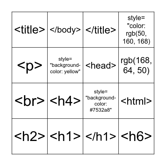 HTML Bingo Card