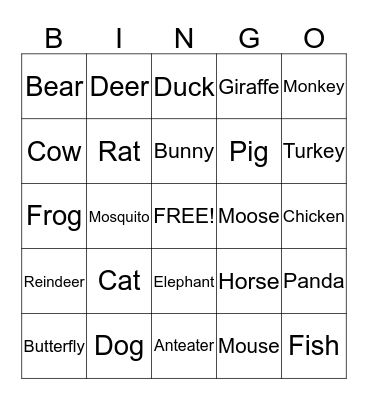 ASL Animals  Bingo Card