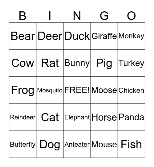 ASL Animals  Bingo Card