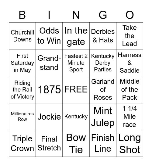 KENTUCKY DERBY BINGO Card