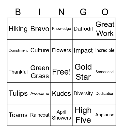 GRM Recognition Week Bingo Card
