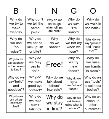 Social Why's Bingo Card