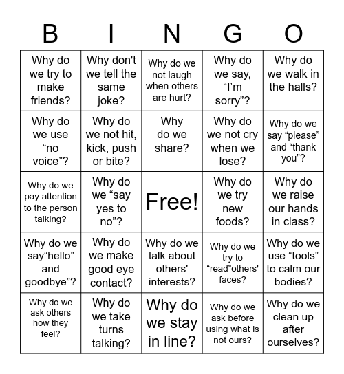 Social Why's Bingo Card