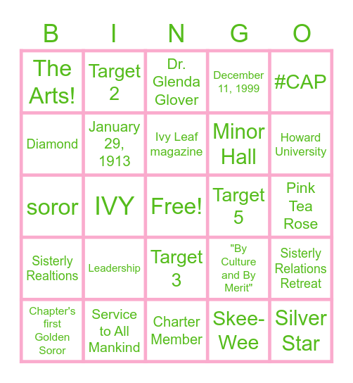 Sister Circle BINGO Card