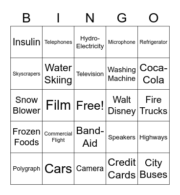 New Inventions in the 1920s Bingo Card