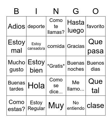 Spanish Greetings Review Bingo Card