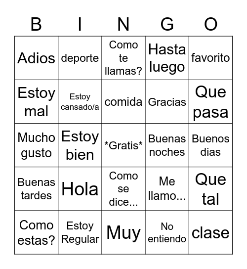 Spanish Greetings Review Bingo Card