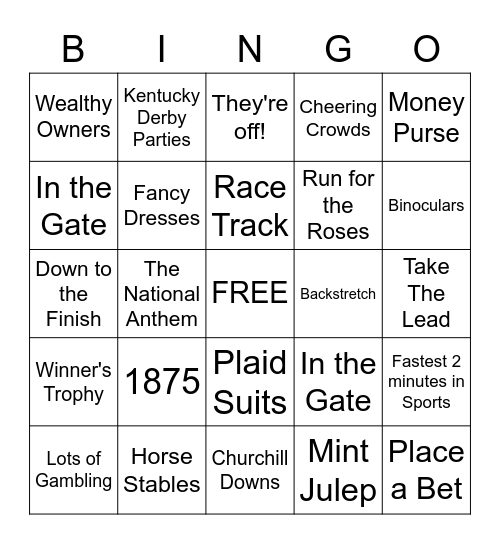 Kentucy Derby BINGO Card