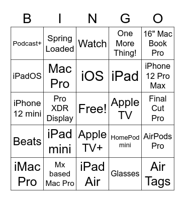 Apple April Announcement Bingo Card