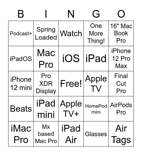 Apple April Announcement Bingo Card