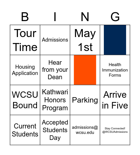 Accepted Students Day BINGO Card
