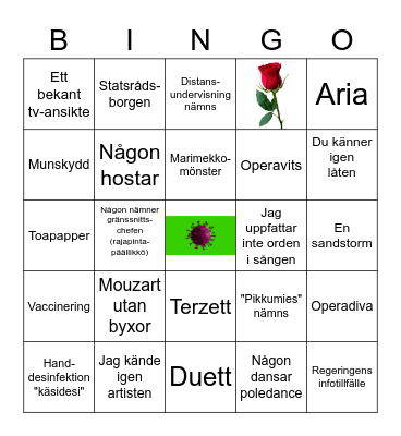 Covid Fan Tutte Bingo Card