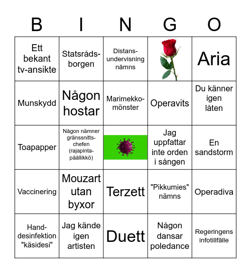 Covid Fan Tutte Bingo Card