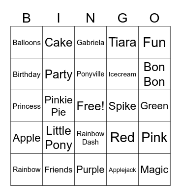 Gabriela's Party Bingo Card