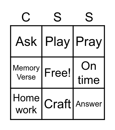 Primary Participation Cardcraft Bingo Card
